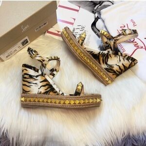 Christian Louboutin Animal Print Espadrilles with Gold Studs